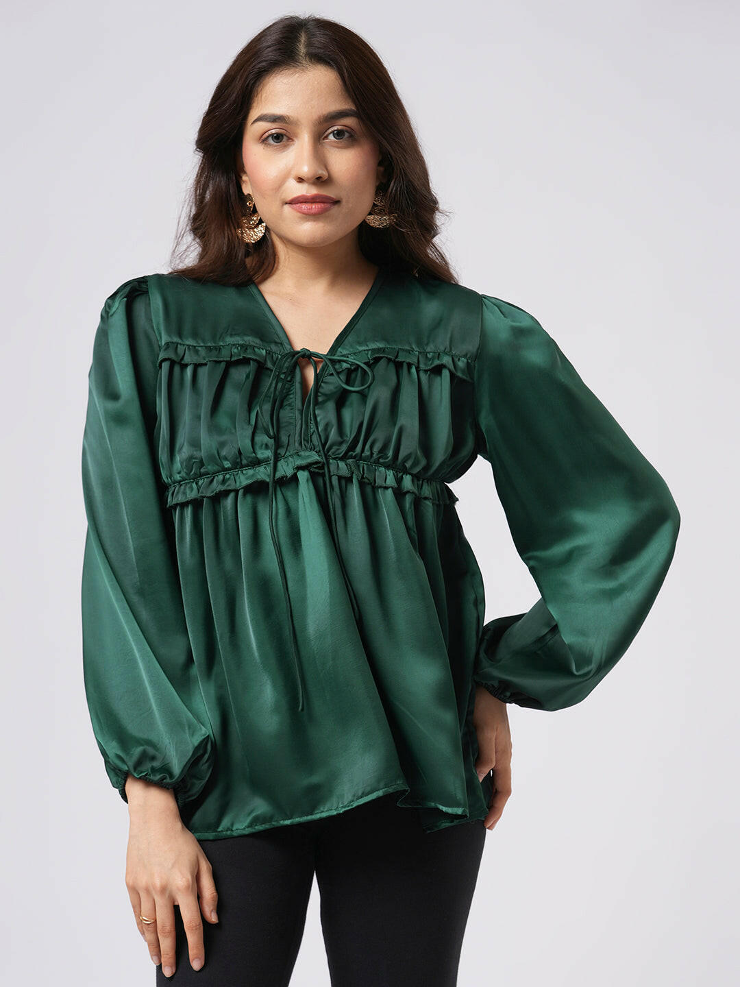 Satin Pleated Tie Up Top.